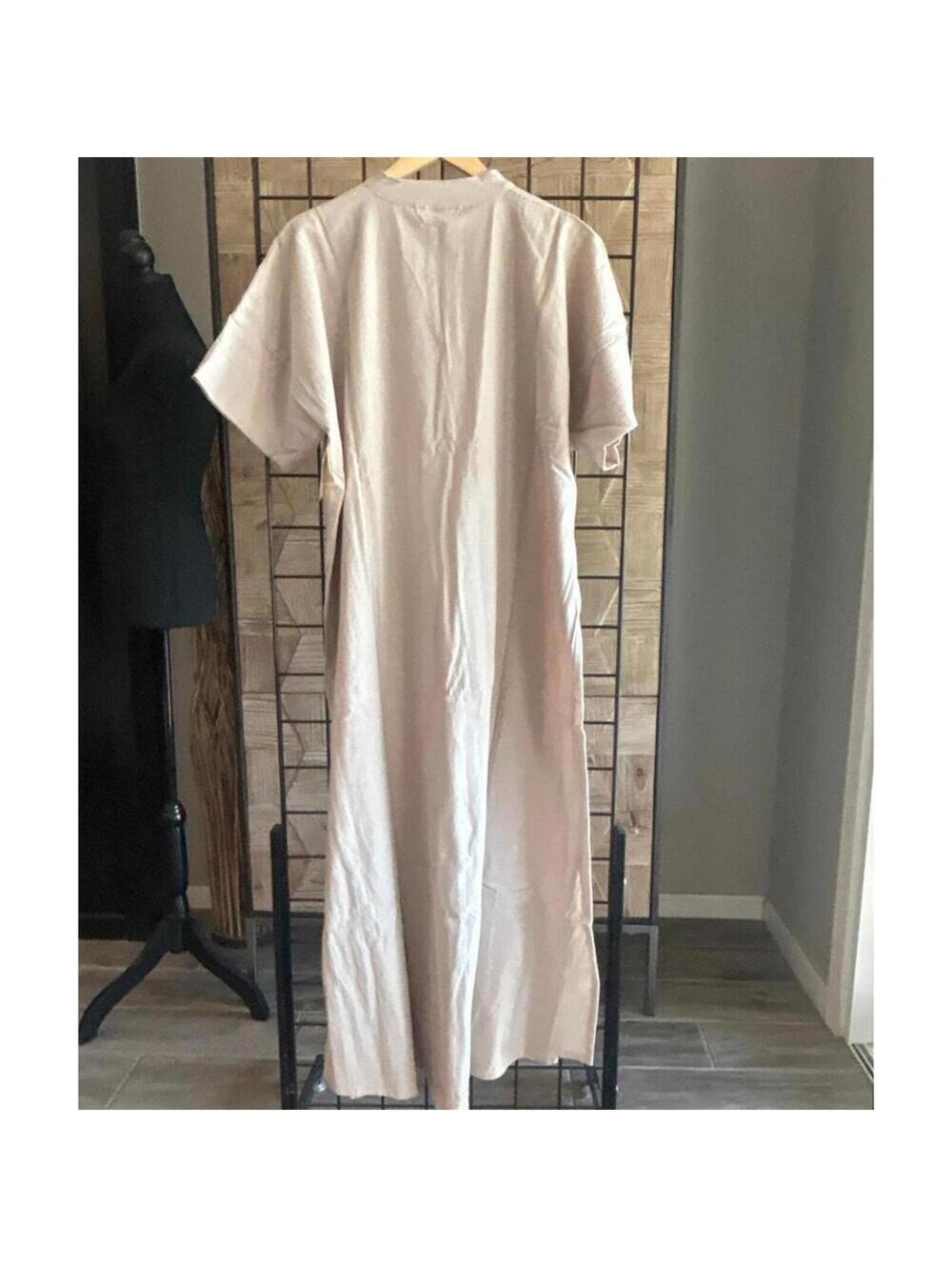 B'Gauze Womens Size 2 (L/XL) Cotton Gauze Tan/Beige V-Neck Maxi Dress Kaftan NWT - Picture 4 of 5